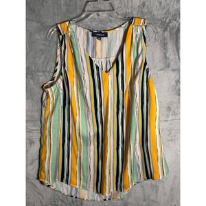 ModCloth Women 1X Sleeveless V-Neck Striped Blouse Multi-Color Top